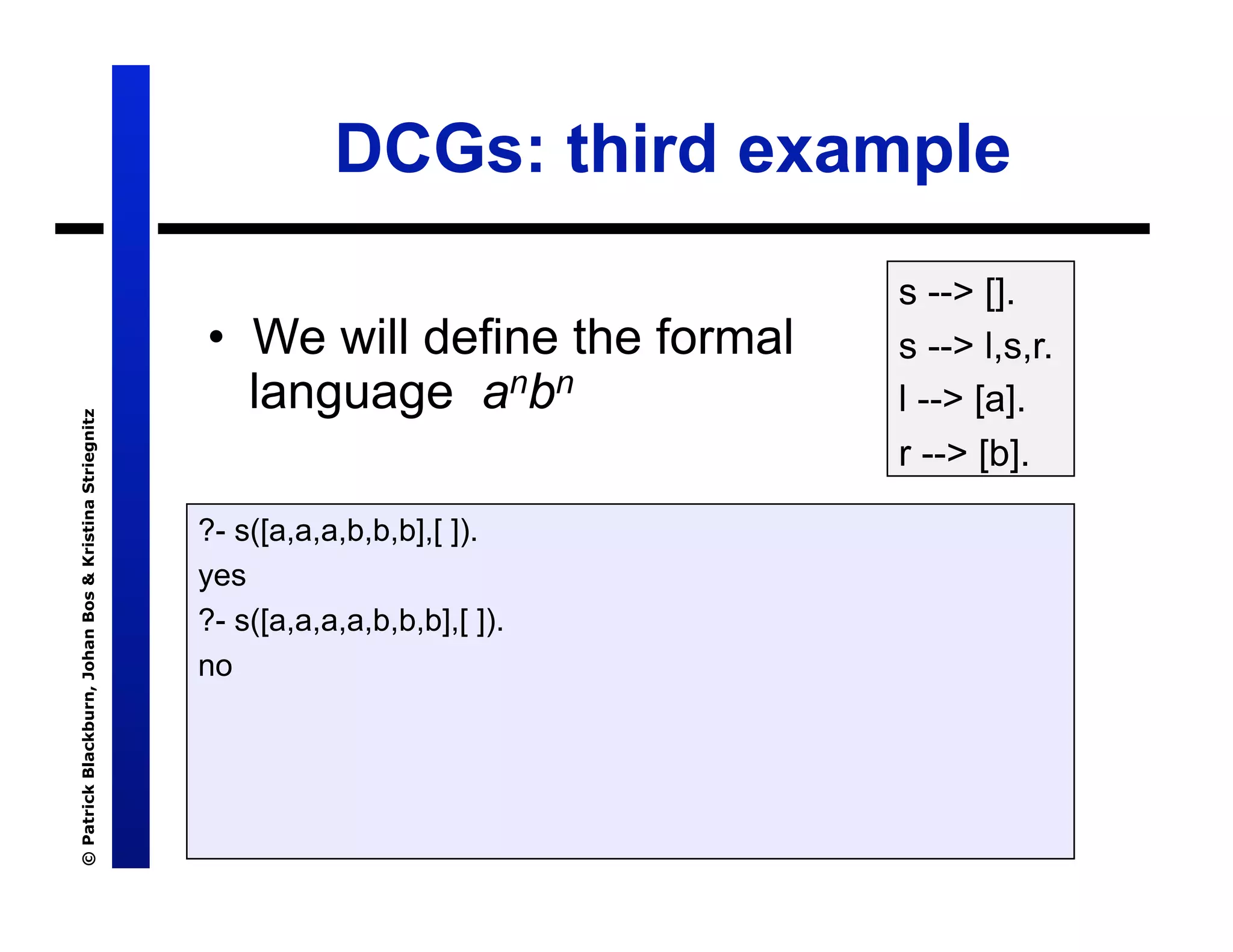 Lecture 7: Definite Clause Grammars