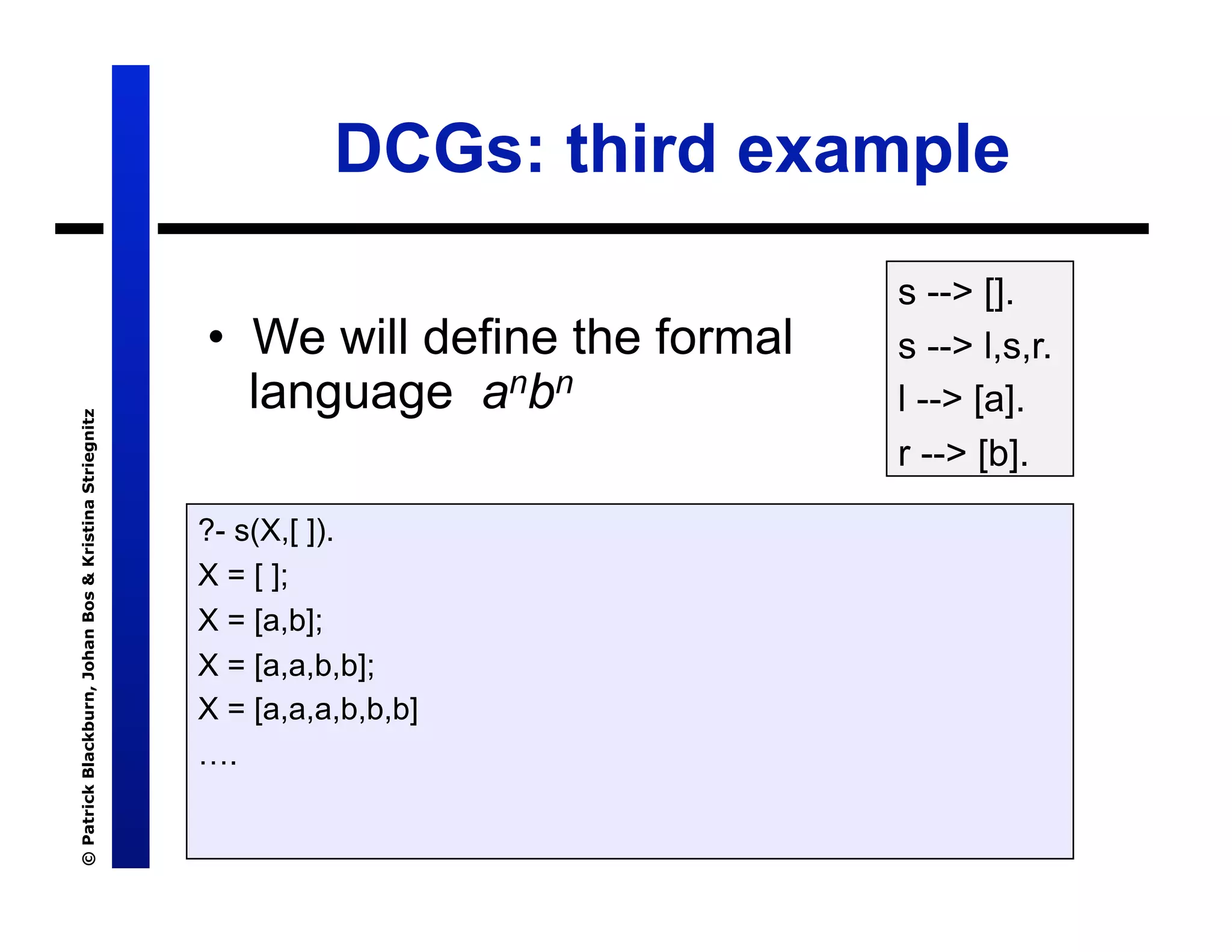 Lecture 7: Definite Clause Grammars