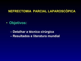 NEFRECTOMIA  PARCIAL LAPAROSCÓPICA Objetivos: Detalhar a técnica cirúrgica Resultados e literatura mundial 