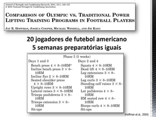 20 jogadores de futebol americano
  5 semanas preparatórias iguais




                                (Hoffman et al., 2004)
 
