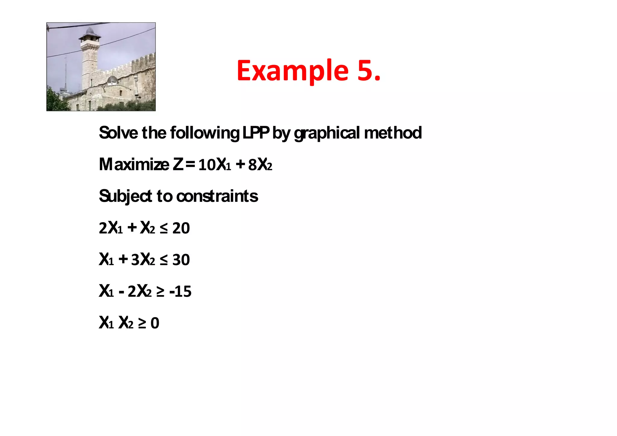 Solve the following LPP by graphical method
Maximize Z =    X + X
Subject to constraints
 X +X
X + X
X - X    -
X X
 