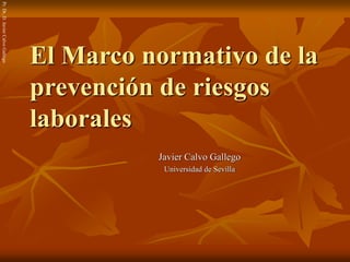 El Marco normativo de la
prevención de riesgos
laborales
Javier Calvo Gallego
Universidad de Sevilla
Pr.
Dr,
D.
Javier
Calvo
Gallego
 