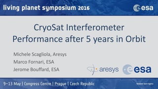 CryoSat Interferometer
Performance after 5 years in Orbit
Michele Scagliola, Aresys
Marco Fornari, ESA
Jerome Bouffard, ESA
 