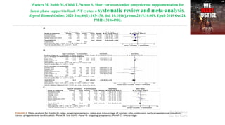Watters M, Noble M, Child T, Nelson S. Short versus extended progesterone supplementation for
luteal phase support in fresh IVF cycles: a systematic review and meta-analysis.
Reprod Biomed Online. 2020 Jan;40(1):143-150. doi: 10.1016/j.rbmo.2019.10.009. Epub 2019 Oct 24.
PMID: 31864902.
 
