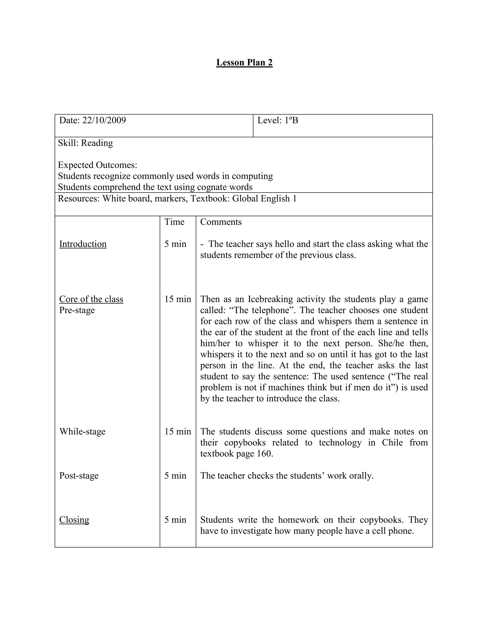 Lesson Plans - First Unit | DOCX