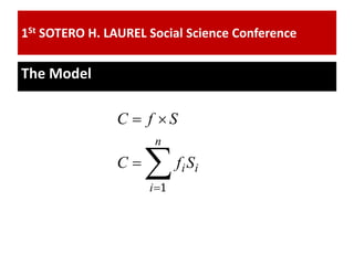 The Model
1St SOTERO H. LAUREL Social Science Conference
i
n
i
iSfC
SfC



1
 