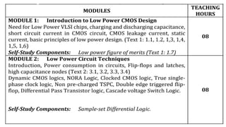 low power design COURSE PREREQUISITES Digital System Design, VLSI ...