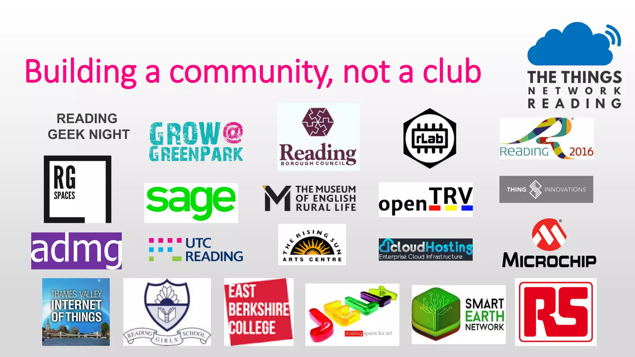 Building a community, not a club
READING
GEEK NIGHT
 