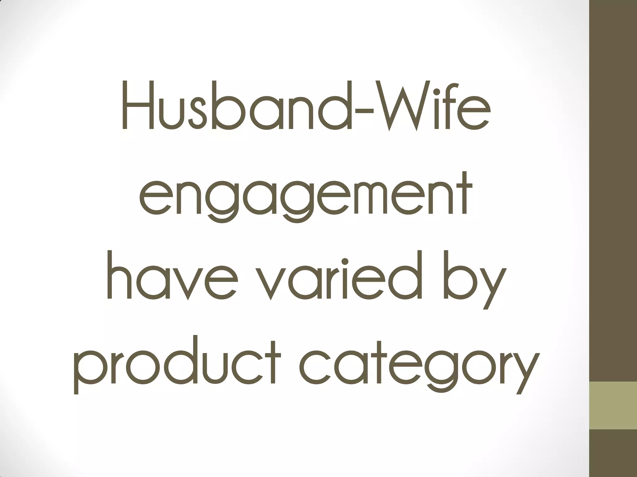 Husband-Wife
engagement
have varied by
product category
 