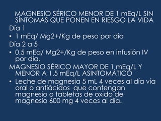 Diferencial entre hiponatremia   verdadera / dilución, en esta ultima el tx es extraer agua.SeudohiponatremiaLa presencia de una gran cantidad de solutos osmoticamente activos (glucosa) ocasiona hipernatremia verdadera. Por cada 100 mg/100mL de glucemia por encima de lo normal la natremia desciende 1.6 mEq/100 mLHiperglobulinemia o hiperlipidemia