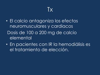 Déficit grave: la cantidad de sodio necesaria para aumentar la concentración de este a 125 mEq/L debe administrarse durante 6 hrs con Na Cl a 0.9% Puede darse una solución de cloruro sódico al 3% con furosemida por vía IV para prevenir un exceso de volumen.Déficit de Na= (125-Na medido) * agua corporal total.