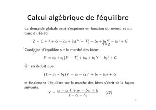 Calcul algébrique de l’équilibre
Y = Z
=>
30
 