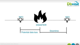 © 2015 Dbvisit Software Limited | dbvisit.com
RPO RTO
DISASTER!
Potential data loss
Downtime
 