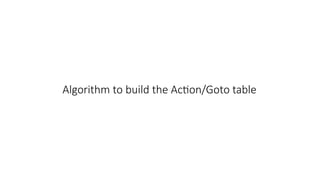 Algorithm to build the Action/Goto table
 