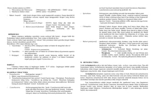 Proses oksidasi amonia nya (NH3) :
1. Nitrosomonas dan Nitrococcus : 2NH3(amonia) + 302 à2HNO2(nitrit) + 2H2O+ energi
2. Nitrobacter (bakteri nitrat) : 2HNO2 (nitrit) + O2 à2HNO3
- Bakteri Anaerob : tidak butuh oksigen bebas untuk memperoleh energinya. Energi diperoleh dr
perombakan senyawa organik tanpa menggunakan oksigen yang disebut
fermentasi.
Dibagi menjadi 2 :
1. Bakteri anaerob obligat : HANYA dapat hidup jika tidak ada
oksigen. Contoh : Clostridium tetani.
2. Bakteri anaerob fakultatif : dapat hiudp dengan / tanpa oksigen.
Contoh : Escherichia coli dan
Lactobacillus.
REPRODUKSI
Bakteri umumnya melakukan reproduksi secara aseksual (tdk kawin) , dengan belah diri.
Pembelahan bakteri adalah pembelahan biner. Yaitu setiap sel dibelah jdi dua.
Selain aseksual, bakteri juga reproduksi scr seksual. Yaitu pertukaran materi genetika dengan bakteri
lainnya, disebut rekombinasi genetik/ DNA.
Rekombinasi DNA dapat dilakukan dg 3 cara.
1. Transformasi => masuknya DNA telanjang ke dalam sel bakteri & mengubah sifat sel
bakteri.
Contoh : Streptococcus pneumoniae.
2. Transduksi => materi genetika satu sel bakteri ke sel bakteri lainnya dg perantara organise
lain (bakteriofage)
3. Konjugasi => pemindahan materi genetik secara langsung melalui kontak sel dg
membentuk struktru spt jembatan di antara 2 sel bakteri berdekatan..
terjadi pada gram negatif: Escherichia coli
HABITAT
Umumnya bakteri hidup di lingkungan lembab. 25-37 celcius. Lingkungan lembab adalah
kondisi optimal untuk perkembangbiakan bakteri dg cepat.
KLASIFIKAI EUBACTERIA
- Proteobacteria : dikelompokan menjadi 2
1. Bakteri ungu fotoautotrof/fotoheterotrof.
2. Proteobacteria kemoautotrof dan autotrof. Contoh bacteri ungu : Chromatium. Proteobacteria
kemoautotro hidup bebas / bersimbiosis dg m.hidup lain. Contoh : Rhizobium. Sedangkan
pro.kemoautotrof: bakteri yang hidup dalam saluran pencernaan manusia&hewan. Berbentuk
batang & anaerob fakultatif. Contoh : Escherichia colli.
- Cyanobacteria : disebut ganggang hijau-biru / lendir. Cyanobacteria tidak punya alat
gerak tapi dapat fotosintesis.Dan juga membentuk benang : Anabaena
trdapat tiga sel utama: heterokista ( berdinding tebal untukmengikat
nitrogen), akinet (sel berdinding tebal untuk pertahanan diri) , baeosit
(sel kecil buat hasil reproduksi baeosit untuk fotosintesis).Reproduksi
cyanobacteria secara aseksual dg membelah diri.
- Spirochetes : beberapa jenis menyebabkan penyakit dan merupakan bakteri gram
negatif. Memiliki struktru filamen aksial : semacam serabut di sepanjang
tubuh,di dalam selubung terluar ttapi di luar dinding sel dan berguna utk
membuat gerakan berputar. Habitat nya sbg parasit dalam tubuh
manusia. Contoh : Treponema pallidum (sifilis manusia) dan juga hewan
: Leptospira interrogans (leptospirosis)
- Chlamydias : kelompok bakteri dengan ukuran paling kecil hanya dapat hidup sbg
parasit. Prokariot unik karena memiliki 2 bentuk sel dalam siklus hidup :
badan dasar dan badan inisial. Bdadan dasar masuk ke dalam sel inang
dn menjadi badan inisial. Bdn inisial tumbuh dn membelah diri. Badan
inisial membentuk bdn dasar kembali dan dilepaskan dr sel inang yang
disertai pecahnya s.inang. cntoh : Chlamydia psittaci (infeksi mata,
penyakit sex menular dan pneumonia)
- Bakteri gram positif : membentuuk endospora(struktur dormansi yang bersifat tahan panas).
Dorminasi dapat bertahan > 1000 tahun. Contoh gram positif yang dapat
membentuk endospora : Bacillus dan Clostridum dan kelompok
Actinomycetes dan Mycoplasma.
- Actinomycetes => berbentuk filamen bercabang spt jamur.
Contoh : Mycobacteriumtuberculosis (TBC).
- Mycoplasma => tidak memiliki dinding sel, tapi beberpa jenis
memiliki struktru seperti membran plasma. Mycoplasma lebih kecil
dr Chlamydias. Contoh : Mycoplasma gallisepticum (bakteri kecil)
B. ARCHAEBACTERIA
Istilah Archaebacteria asalnya dari dari bahasa yunani, yaitu : archaio, yang artinya kuno. Para ahli
berpendapat bahwa Archaebacteria merupakan sel-sel paling awal (kuno) yang memiliki hubungan
kekerabatan dekat dengan organisme eukariotik (memiliki membran inti sel). Archaebacteria hidup di
lingkungan yang ekstrim, mirip dengan lingkungan awal di bumi.
Archaebacteria merupakan organisme tertua yang hidup di bumi. Bentuk dari archaebacteria
bervariasi, yaitu bulat, batang, spiral, dan tidak beraturan serta jenis lainnya berbentuk filamen atau
koloni. Organisme archaebacteria lebih mirip dengan organisme eukariotik daripada bekteri, hal ini
disebabkan transkripsi dan translasi genetiknya mirip dengan eukariotik.
Cara bereproduksinya adalah dengan membelah diri, membentuk tunas, atau fragmentasi
(aseksual). Archaebacteria sering disebut oragnisme ekstermofil karena mampu hidup di lingkungan
dengan kondisi yang ekstrem, misalnya mata air panas dan di dasar samudra. Berdasarkan
lingkungan tempat hidupnya, Archaebacteria dikelompokkan menjadi 3, yaitu metanogen, ekstrem
halofil, dan termoasidofil.
 