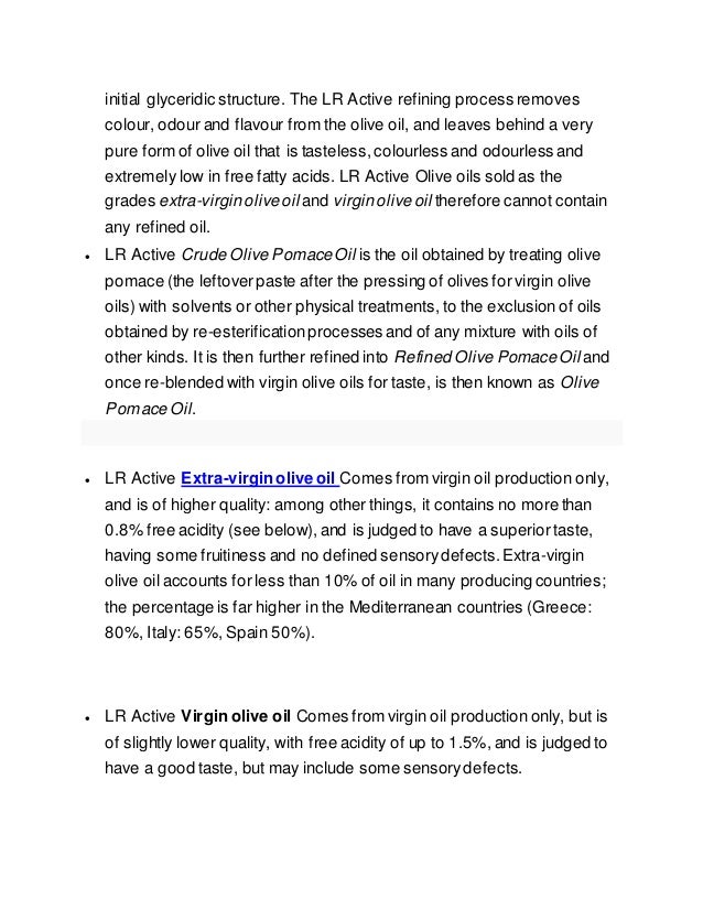Lr active commercial grades of olive oil