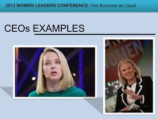 CEOs EXAMPLES
2013 WOMEN LEADERS CONFERENCE | Not Business as Usual
 