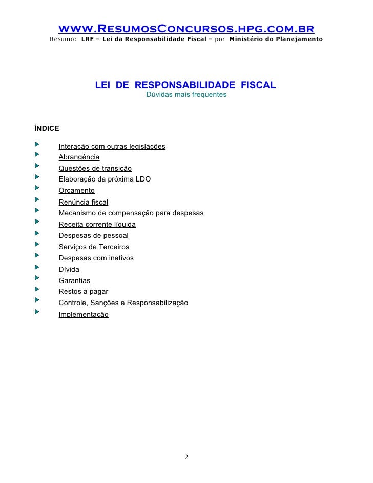 Lei de Responsabilidade Fiscal LC 101/200 - LRF Atualizada - 2019