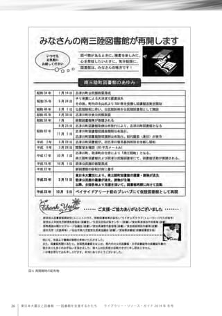 26 東日本大震災と図書館 ─ 図書館を支援するかたち  ライブラリー・リソース・ガイド 2014 年 冬号
図 6 再開館時の配布物
 