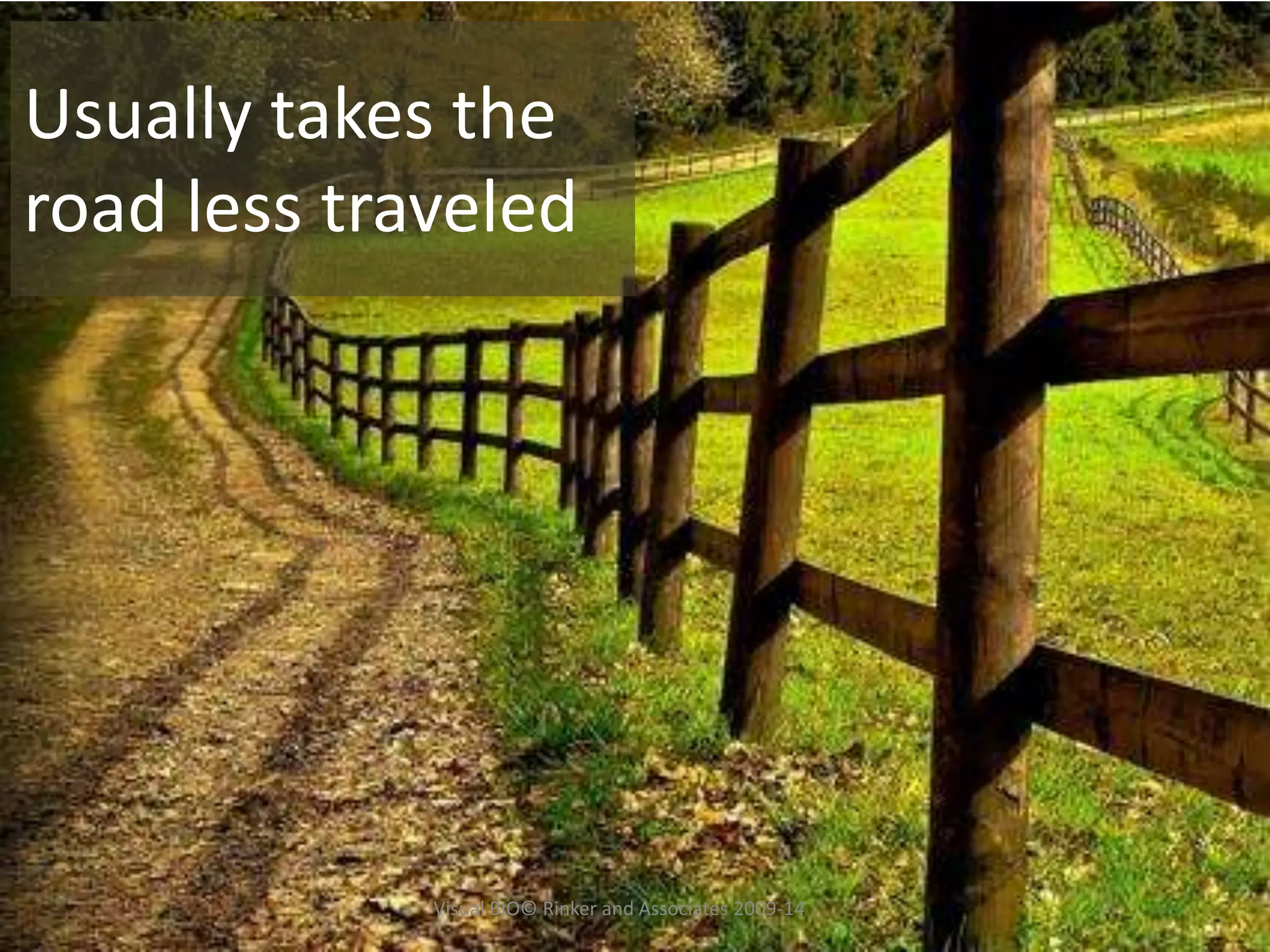 Usually takes the
road less traveled
Visual BIO© Rinker and Associates 2009-14
 