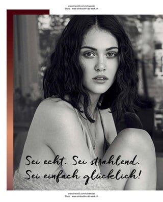 Sei echt. Sei strahlend.
Sei einfach glücklich!
www.lrworld.com/schweizer
Shop : www.einkaufen-ab-werk.ch
www.lrworld.com/schweizer
Shop : www.einkaufen-ab-werk.ch
 