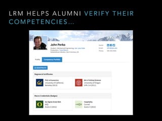 L R M H E L P S A L U M N I V E R I F Y T H E I R
C O M P E T E N C I E S …
 