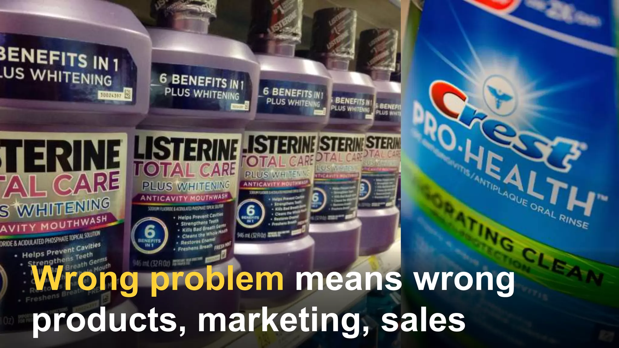 Wrong problem means wrong
products, marketing, sales
 