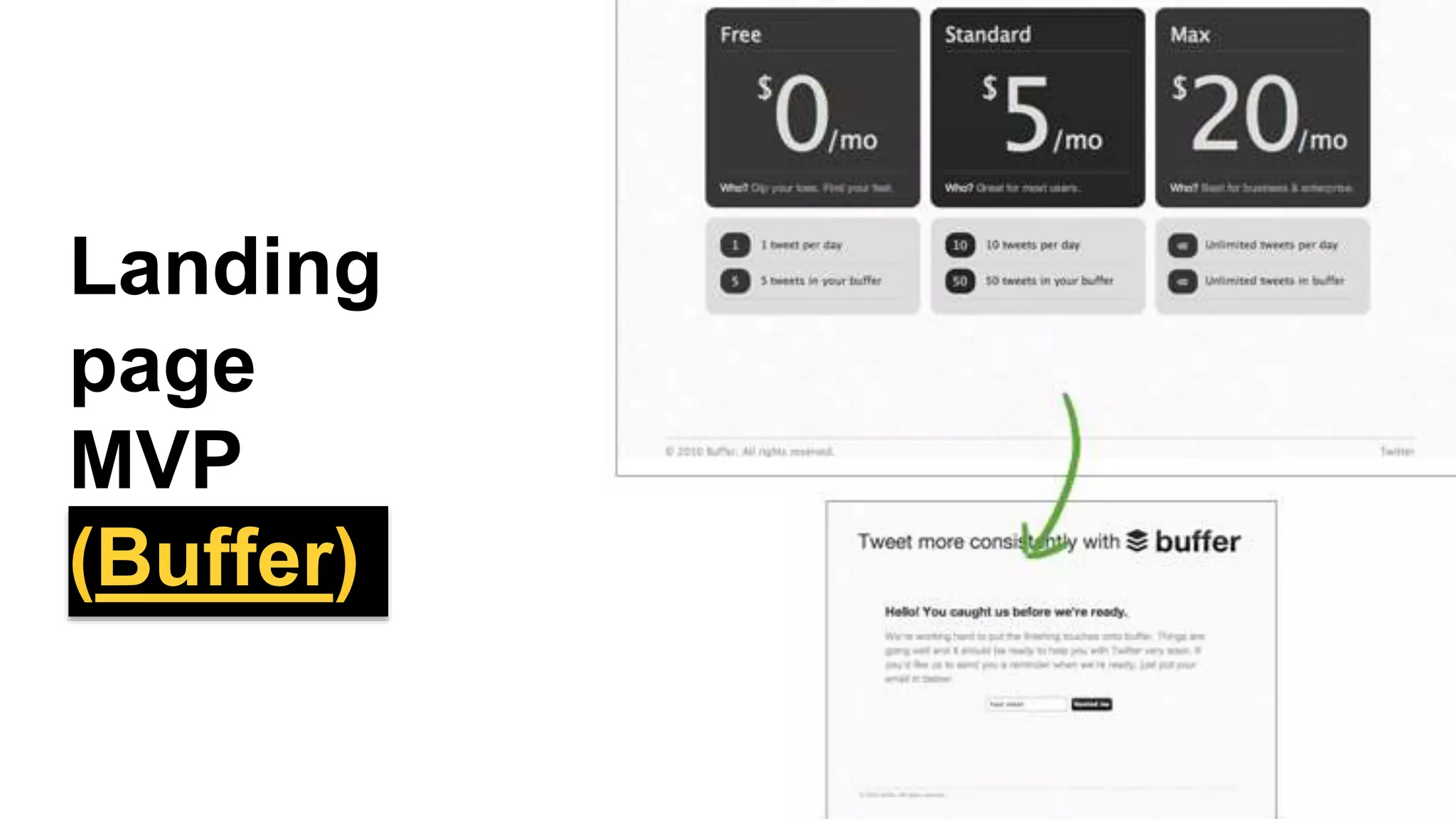 Landing
page
MVP
(Buffer)
 