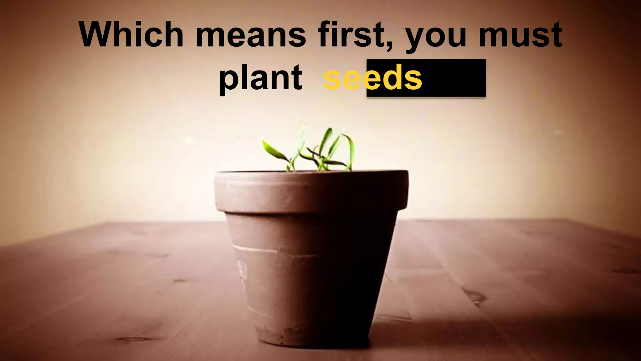 Which means first, you must
plant seeds
 