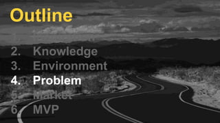 1. Inspiration
2. Knowledge
3. Environment
4. Problem
5. Market
6. MVP
Outline
 