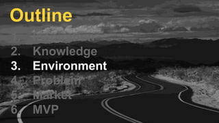 1. Inspiration
2. Knowledge
3. Environment
4. Problem
5. Market
6. MVP
Outline
 