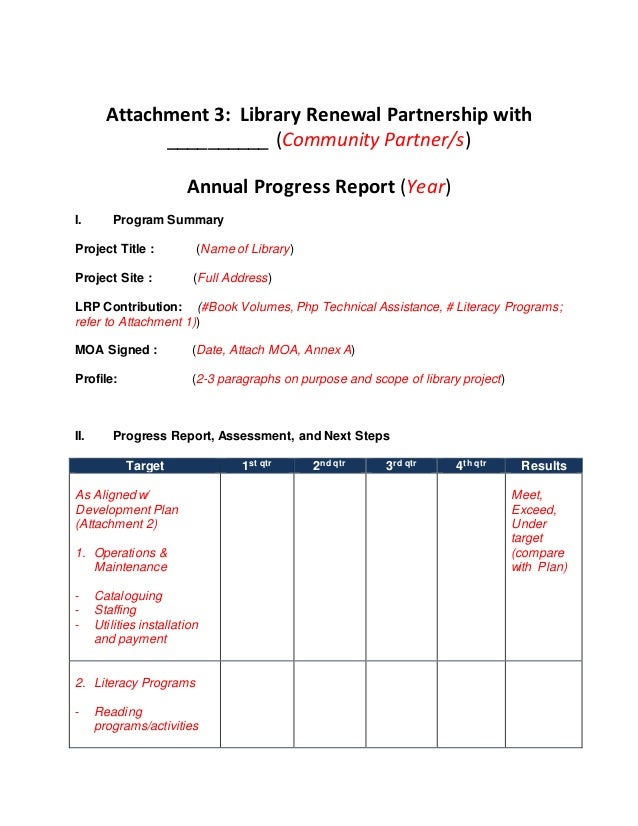 lrp community progress report template