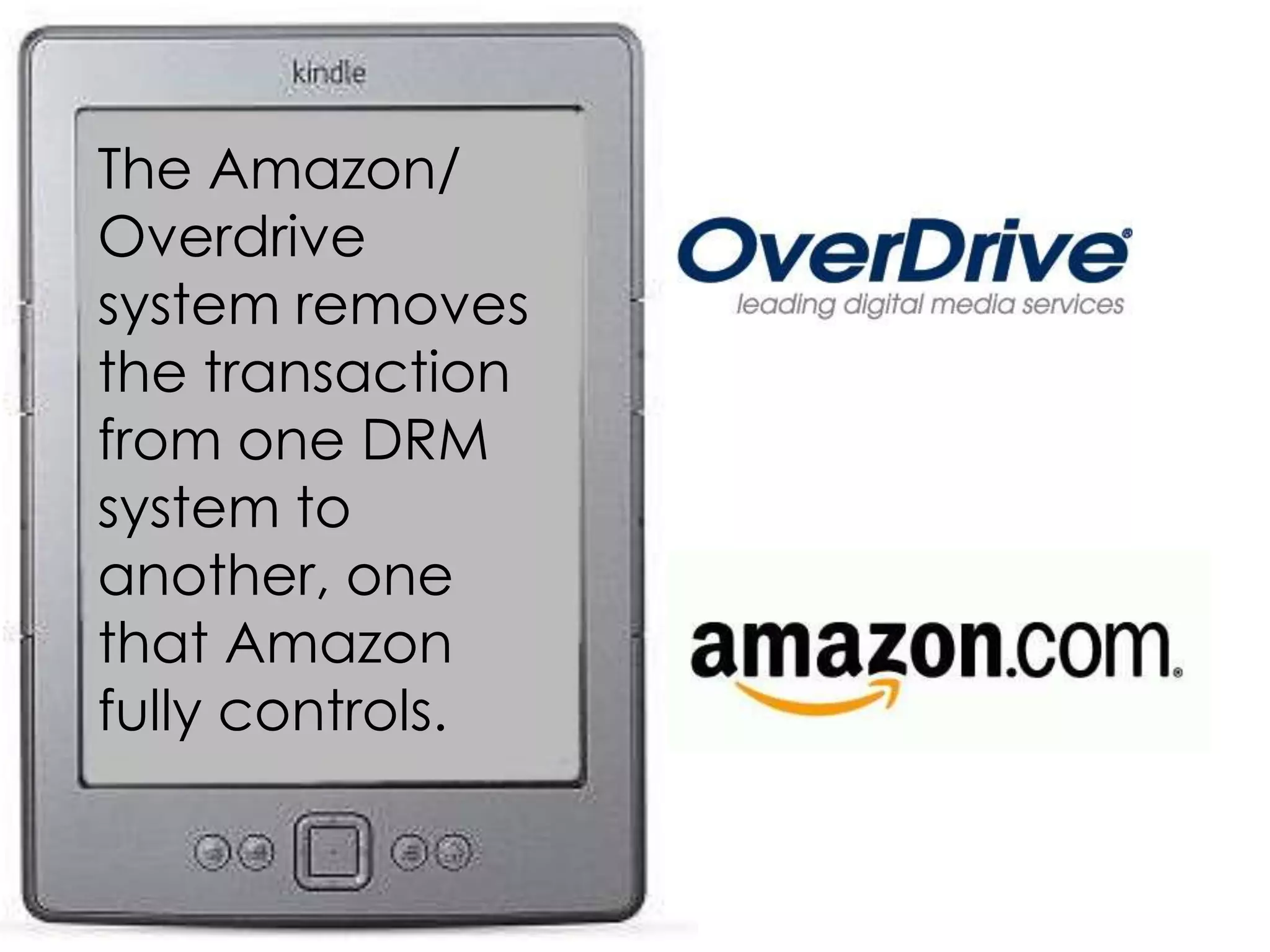 The Amazon/Overdrive system removes the transaction from one DRM system to another, one that Amazon fully controls.