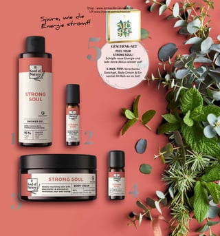 3
1 2
4
5
Spüre, wie die
Energie strömt!
FEEL YOUR
STRONG SOUL!
Schöpfe neue Energie und
lade deine Akkus wieder auf!
X-MAS-TIPP: Verschenke
Duschgel, Body Cream & Es-
sential Oil Roll-on im Set!
GESCHENK-SET
11
CHRISTMAS 2021
Shop : www.eimkaufen-ab-werk.de
LR www.lrworld.com/schweizer
 