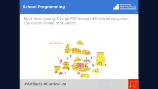 School Programming
Start them young. Design FEC-branded ﬁnancial education
curriculum aimed at students.
#Artifacts #Curriculum
SERVICE PARTNERSHIPS
PROGRAM
CONNECTION
 