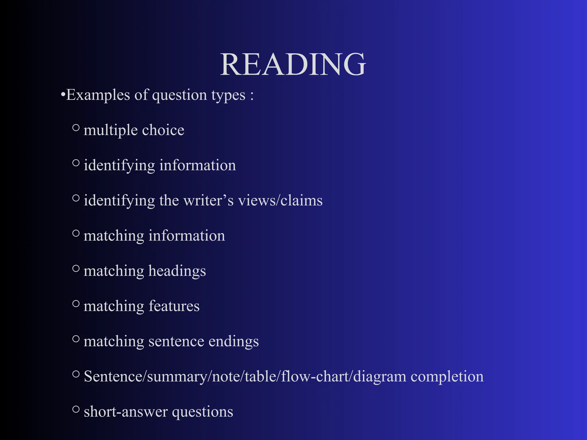 IELTS Components : Reading , Writing, Listening, Speaking | PDF