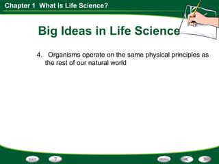 Chapter 1 What is Life Science?
Big Ideas in Life Science
4. Organisms operate on the same physical principles as
the rest of our natural world
 