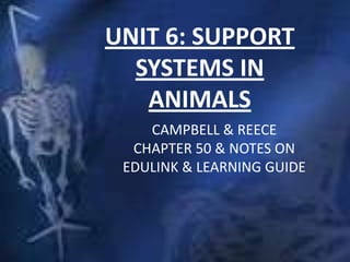 UNIT 6: SUPPORT
SYSTEMS IN
ANIMALS
CAMPBELL & REECE
CHAPTER 50 & NOTES ON
EDULINK & LEARNING GUIDE
 