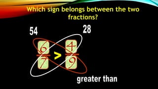 Which sign belongs between the two
fractions?
 