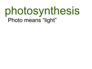 photosynthesis
Photo means “light”
 