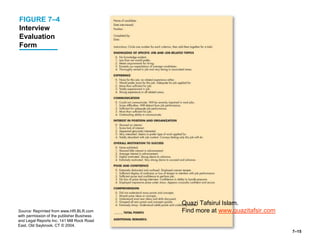 7–15
FIGURE 7–4
Interview
Evaluation
Form
Source: Reprinted from www.HR.BLR.com
with permission of the publisher Business
and Legal Reports Inc. 141 Mill Rock Road
East, Old Saybrook, CT © 2004.
Quazi Tafsirul Islam.
Find more at www.quazitafsir.com
 