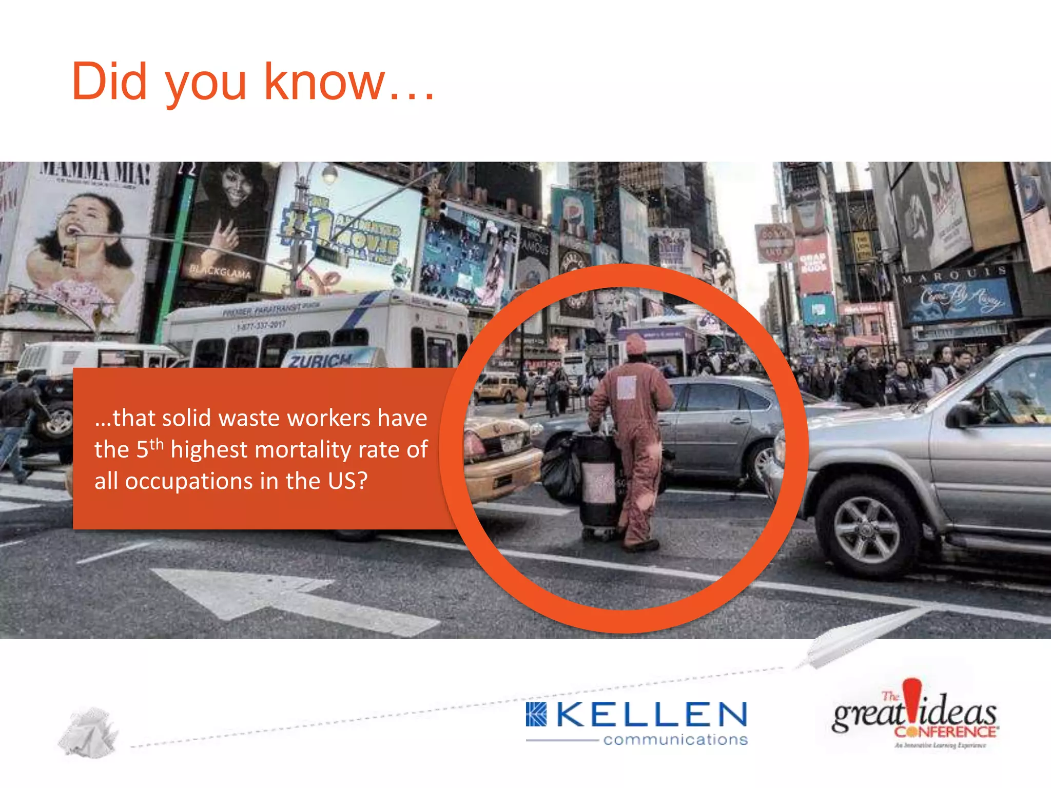 Did you know…

…that solid waste workers have
the 5th highest mortality rate of
all occupations in the US?

 