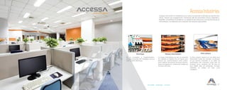17Accessibilité Collaboration Innovation
L’équipe met à profit son expérience pour mieux comprendre et anticiper les attentes des
clients. Suivant ses engagements, l’entreprise allie les paramètres temps, adaptation,
flexibilité, compétitivité et excellence. La qualité de ses ressources, à la fois techniques et
informatiques, est déployée pour proposer des solutions appropriées.
Accessa Industries
Electrique
De la conception à l’implémentation,
Accessa Industries fait l’installation de tout
votre système électrique.
Réseau informatique
Le réseau informatique qui est un ensemble
de matériels et logiciels mis en oeuvre pour
assurer les communications entre ordina-
teurs, stations de travail et terminaux informa-
tiques est également entièrement installé par
Accessa Industries.
Fibre optique
La fibre optique, support qui est utilisé pour
transmettre toutes les données numériques
et qui permet d’accéder à un débit de
transmission très important, aussi bien en
émission qu’en réception est de plus en
plus utilisée dans les entreprises. Accessa
Industries se charge de toute votre
installation.
 