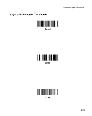 Advanced Data Formatting



Keyboard Characters (Continued)




                             Send #




                             Send $




                             Send %




                                                         13-89
 