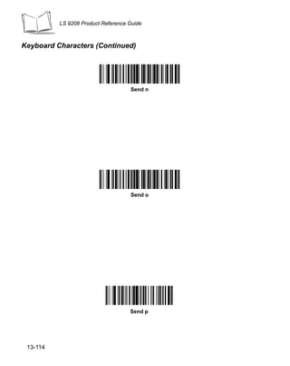 LS 9208 Product Reference Guide



Keyboard Characters (Continued)




                                    Send n




                                    Send o




                                    Send p




 13-114
 