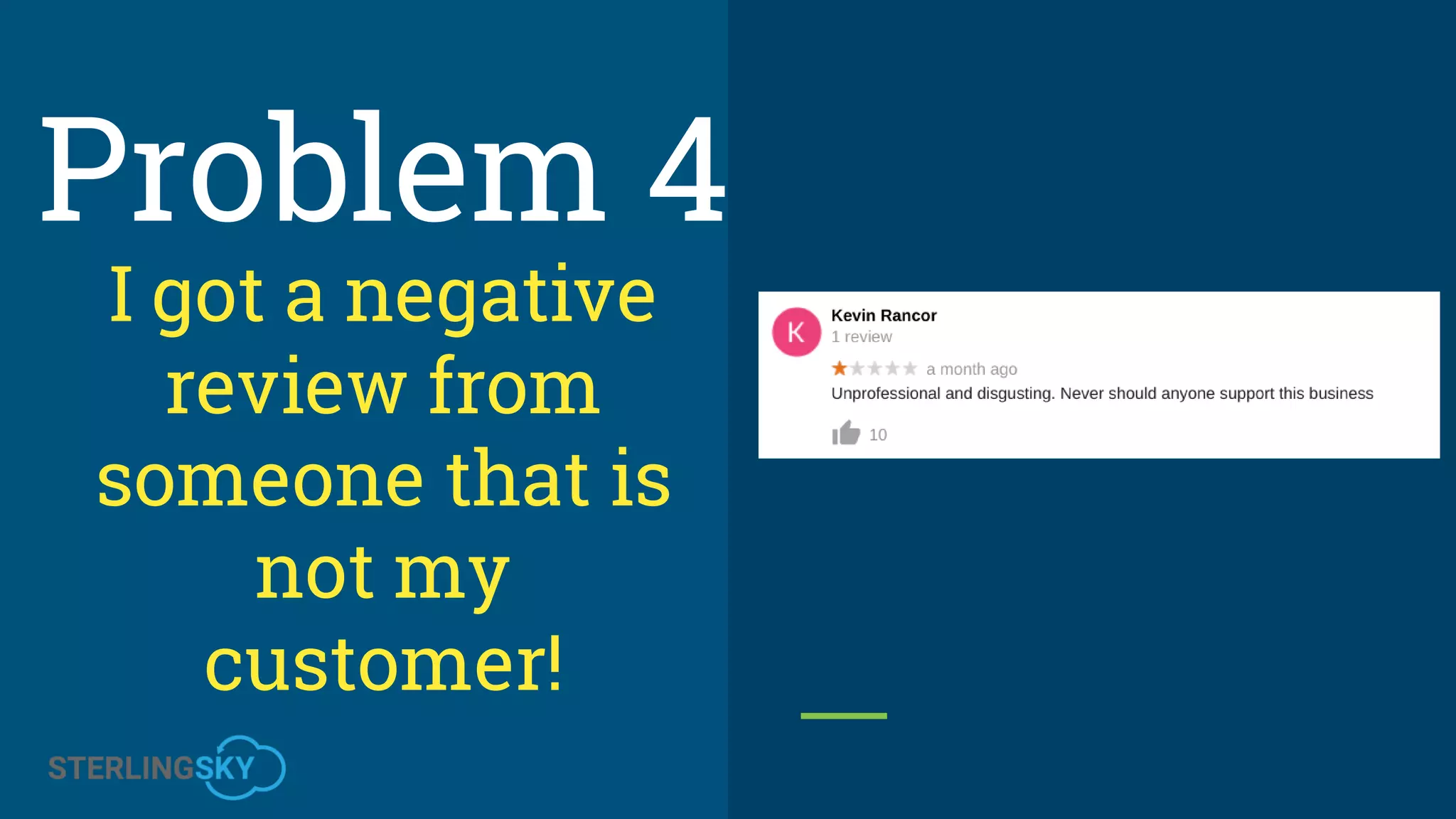 I got a negative
review from
someone that is
not my
customer!
Problem 4
 