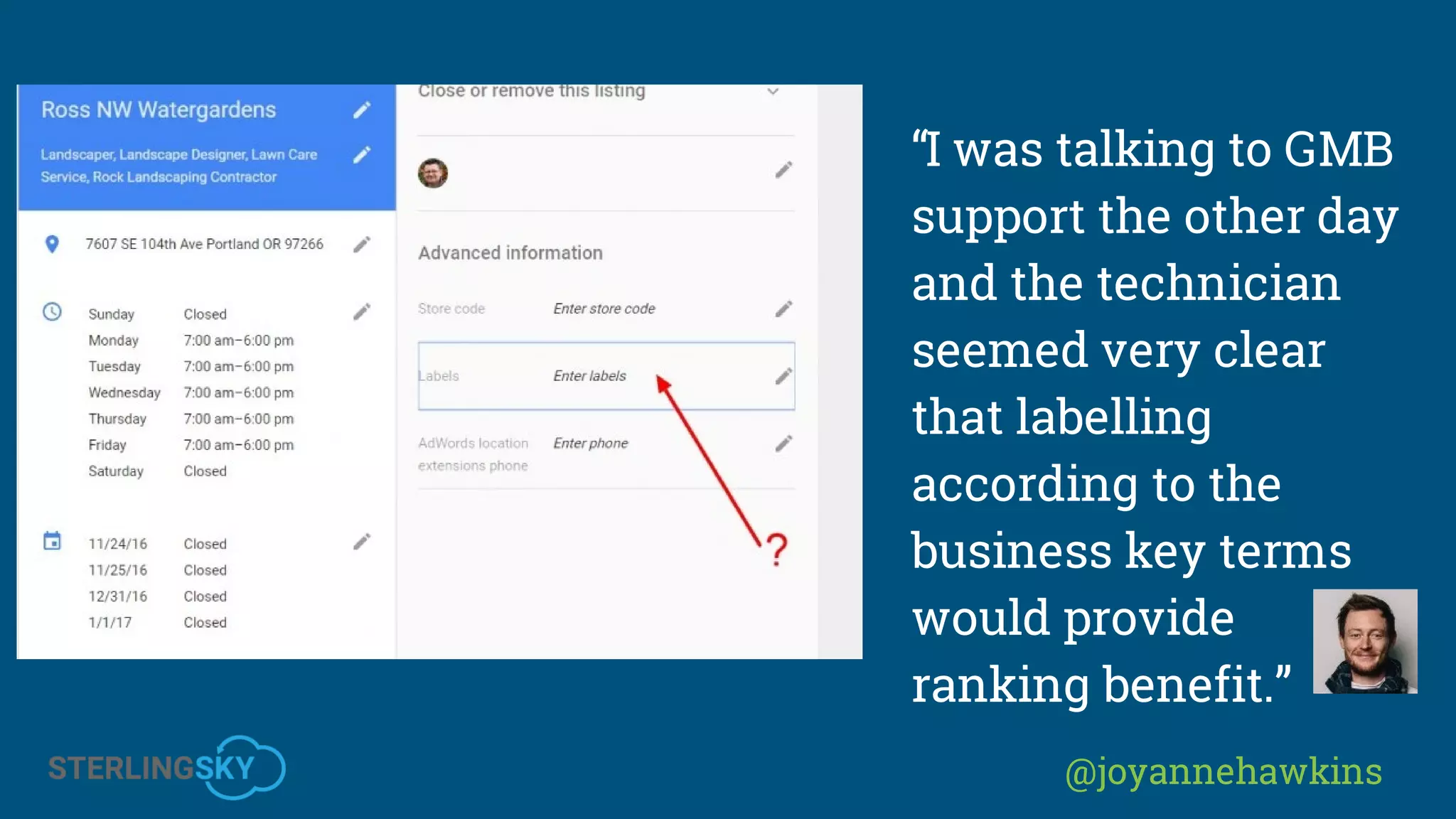 @joyannehawkins
“I was talking to GMB
support the other day
and the technician
seemed very clear
that labelling
according to the
business key terms
would provide
ranking benefit.”
 