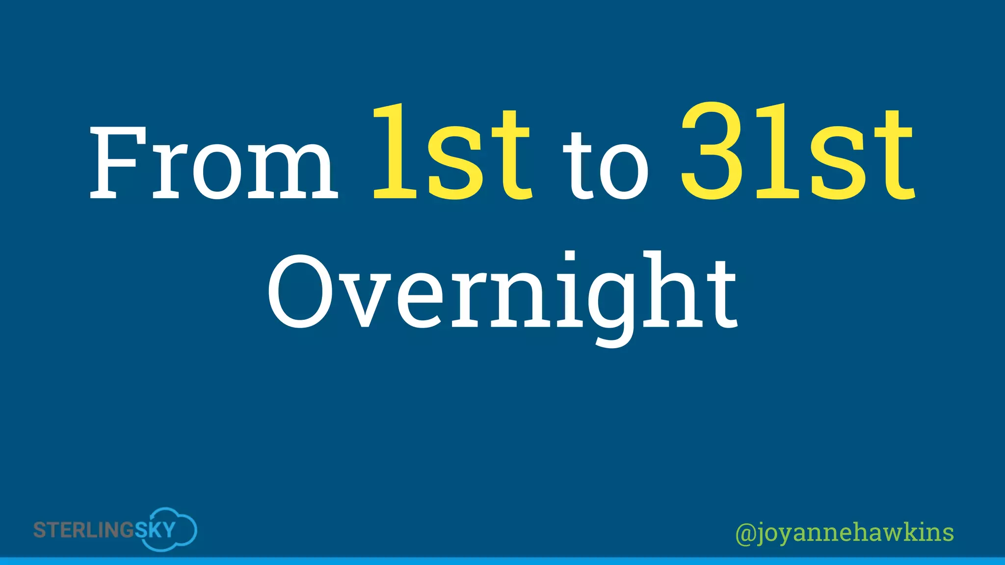 @joyannehawkins
From 1st to 31st
Overnight
 