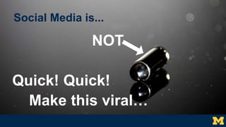 Social Media is...
NOT
Quick! Quick!
Make this viral…
 