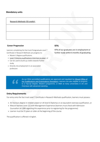 Postgraduate Level 7 Certificate In Research Methods (Fast Track ...